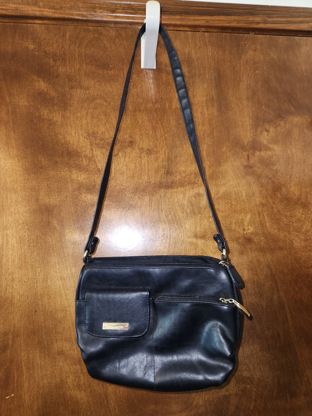 Black Leather Crossbody Bag with Front Pocket - Classic Everyday Style